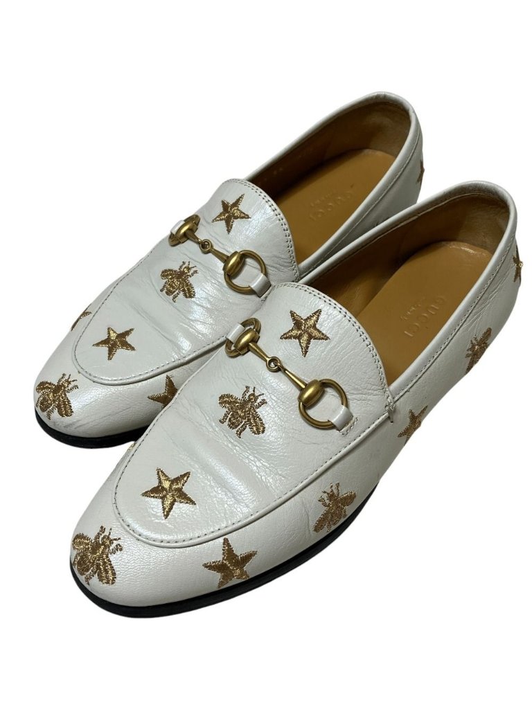 Gucci Star Bi Embroidery Jordan Horsebit Loafers 36 White